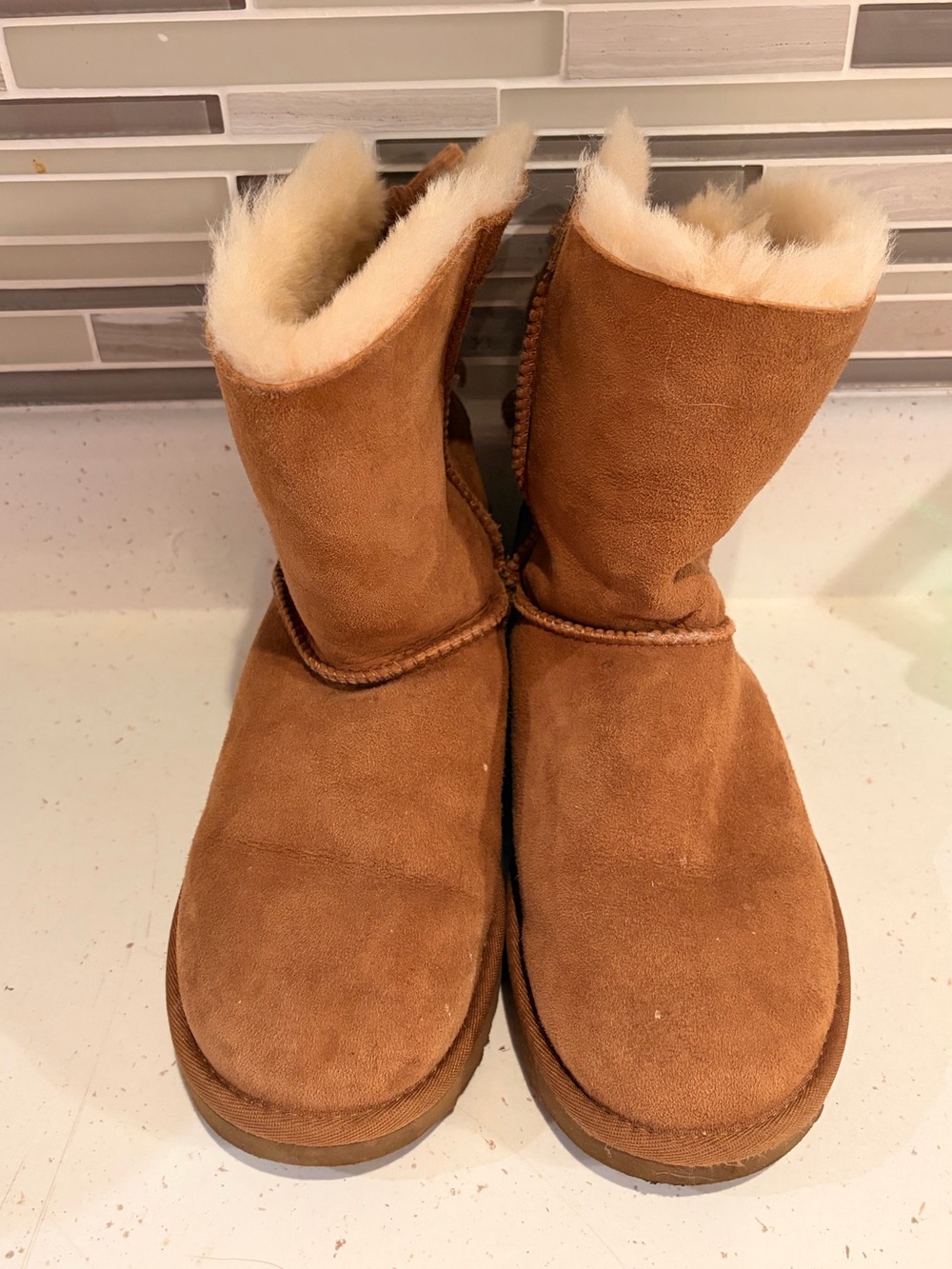 UGG Chestnut Suede Short Boots with Bow Detail